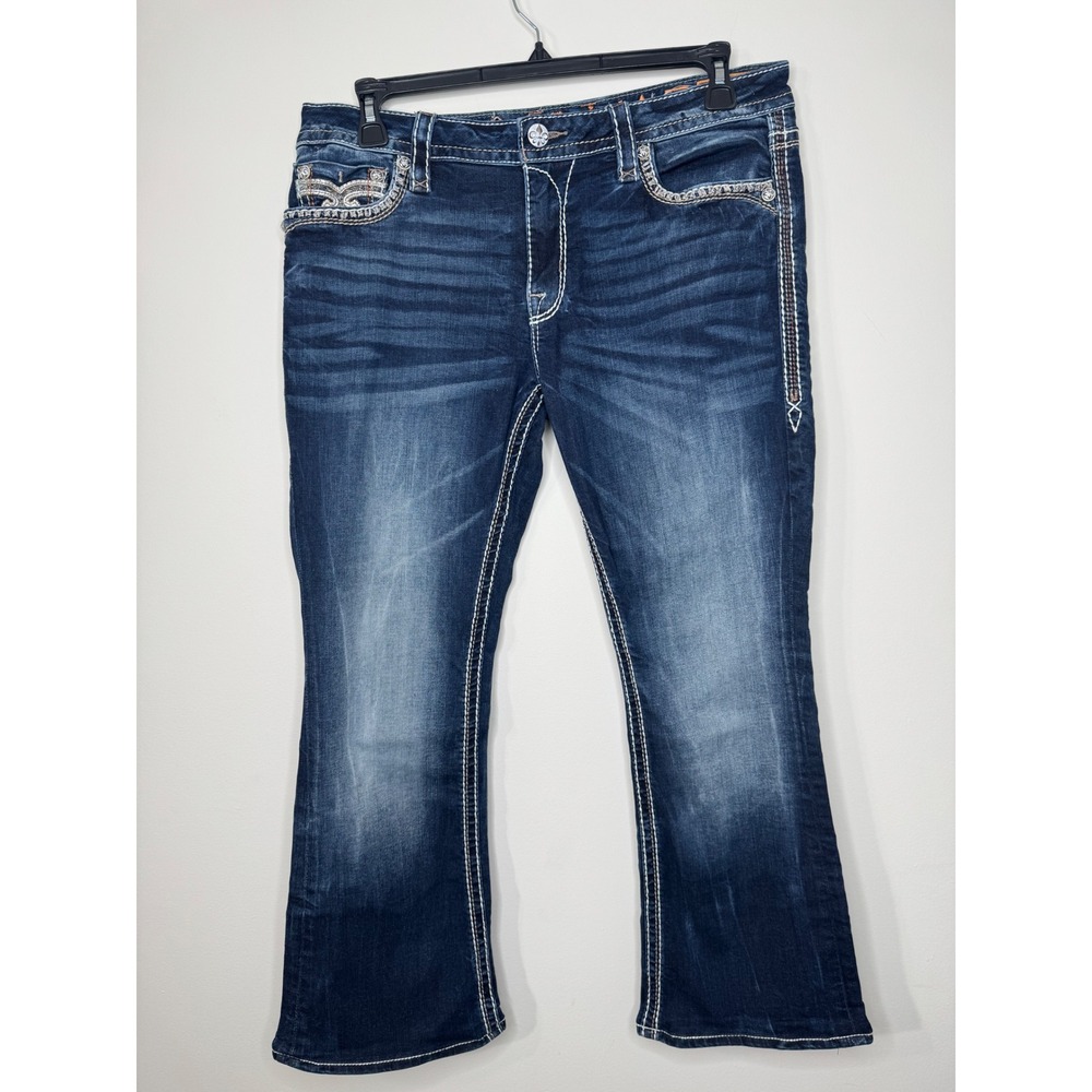 Rock Revival Meri Easy Boot Dark Wash Embellished Bootcut Jeans Size 32